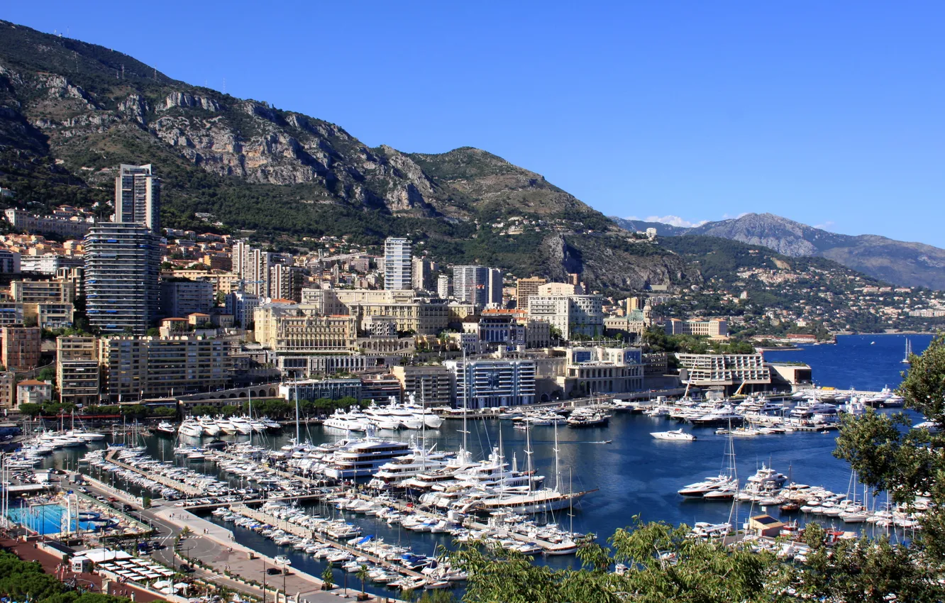 Фото обои горы, город, фото, побережье, дома, Монако, Monte Carlo