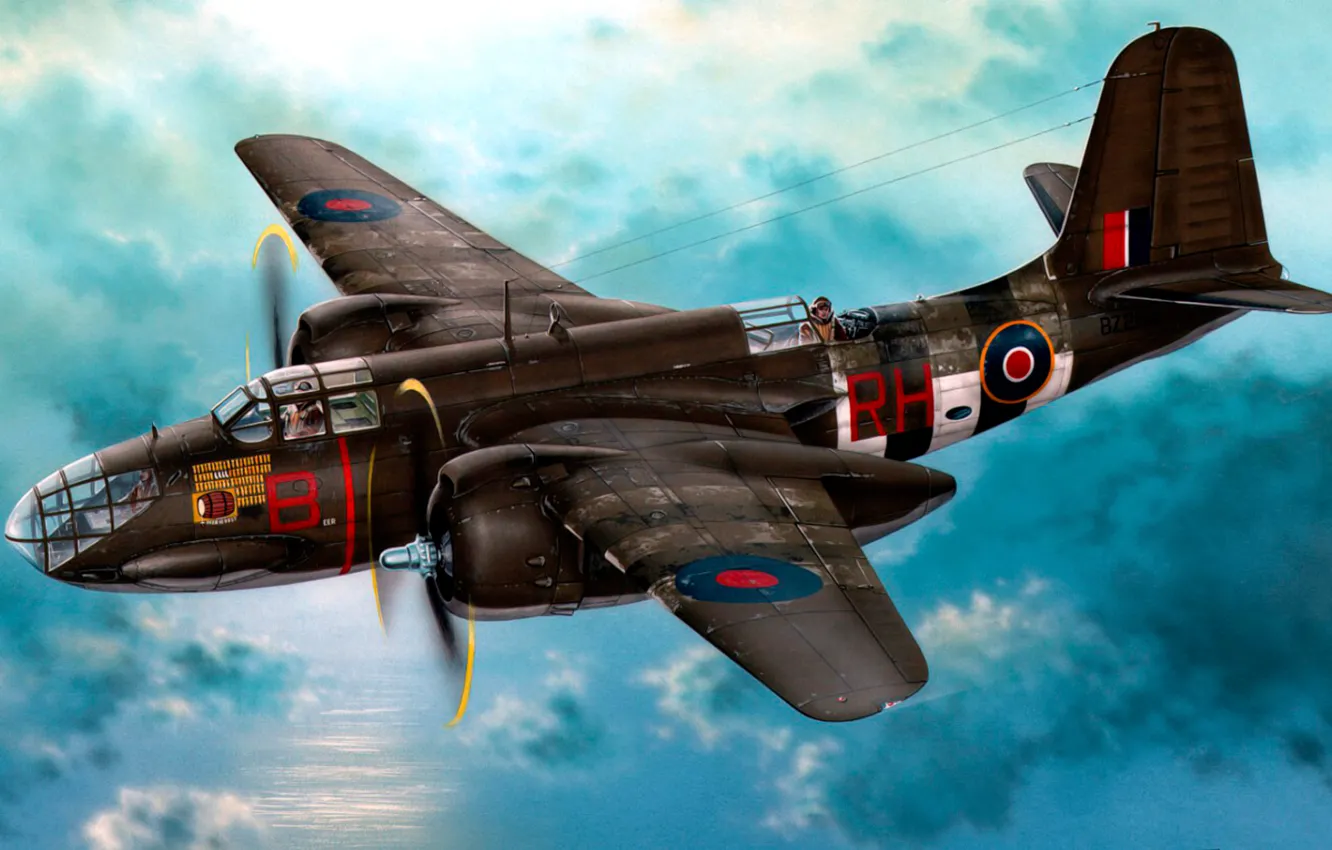 Фото обои war, art, painting, aviation, ww2, Douglas Boston Mk. IIIA