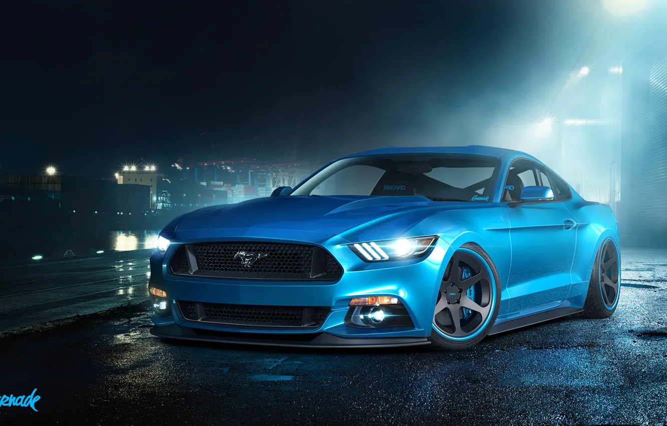 Фото обои синий, Mustang, Ford, мустанг, перед, мускул кар, форд, blue