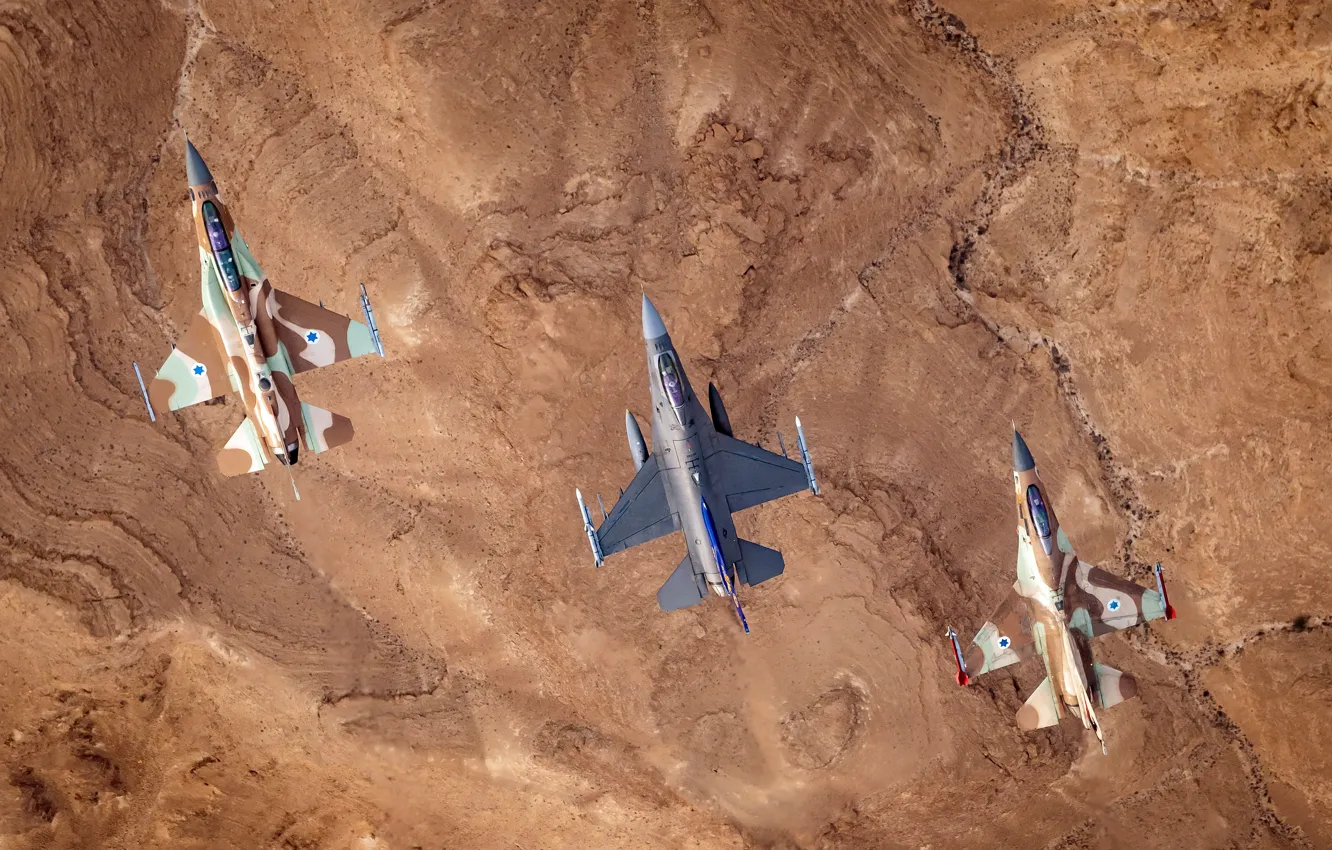 Фото обои ВВС США, General Dynamics F-16 Fighting Falcon, ВВС Израиля, истребитель четвёртого поколения, американский многофункциональный лёгкий