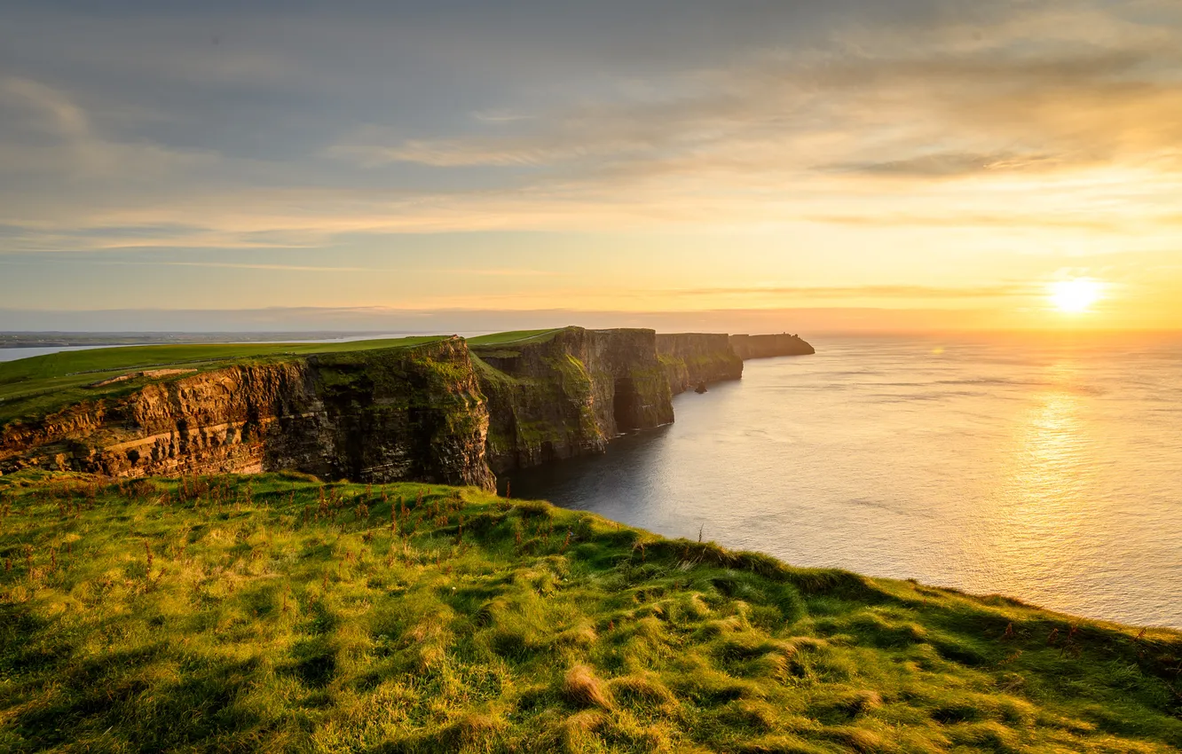 Фото обои ocean, landscape, sunset, ireland, atlantic, cliffs