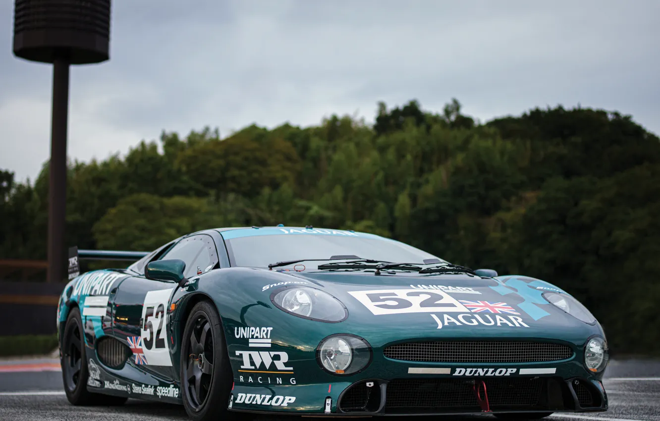 Фото обои Jaguar, Зеленый, Ягуар, Green, racing, xj220, Гоночный автомобиль, Racing car