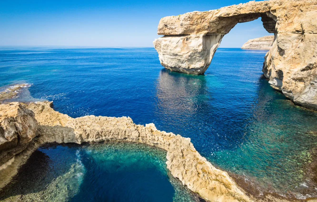 Фото обои море, скалы, Мальта, Гозо