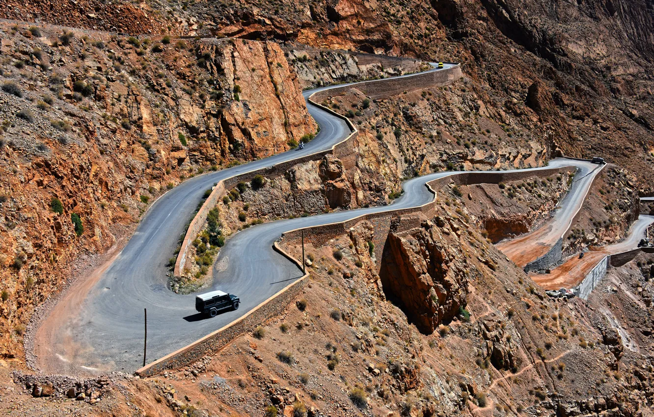 Фото обои дорога, горы, камни, скалы, серпантин, Морокко, Dades