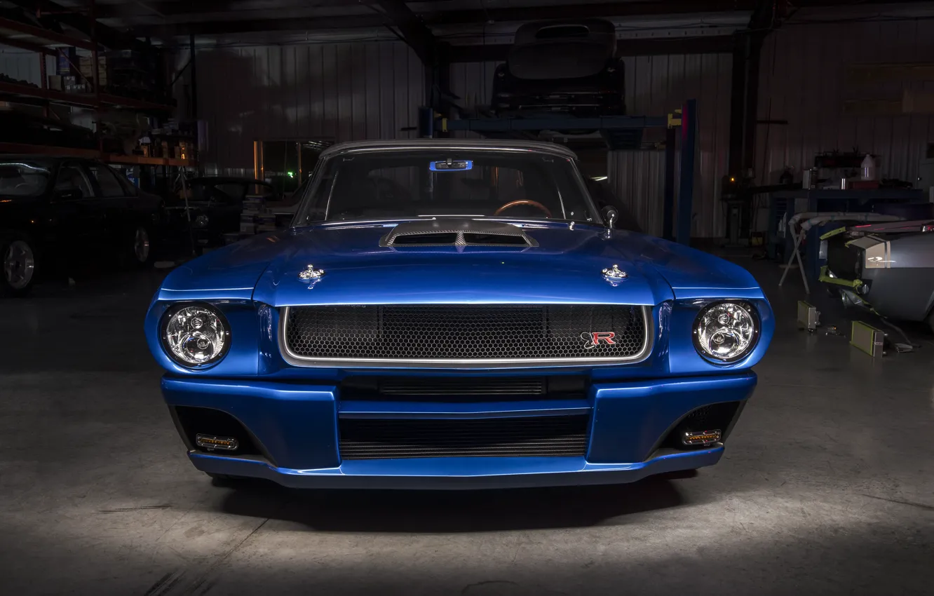 Фото обои Mustang, Ford, Ford Mustang, Blue, Front, 1965, Convertible, Face