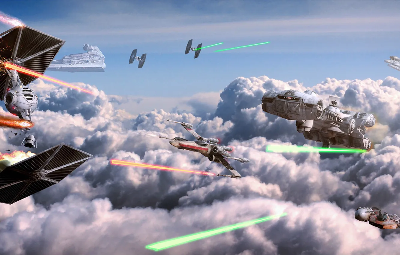 Фото обои Звёздные войны, Star wars, attack yavin scene, alfie rodriguez