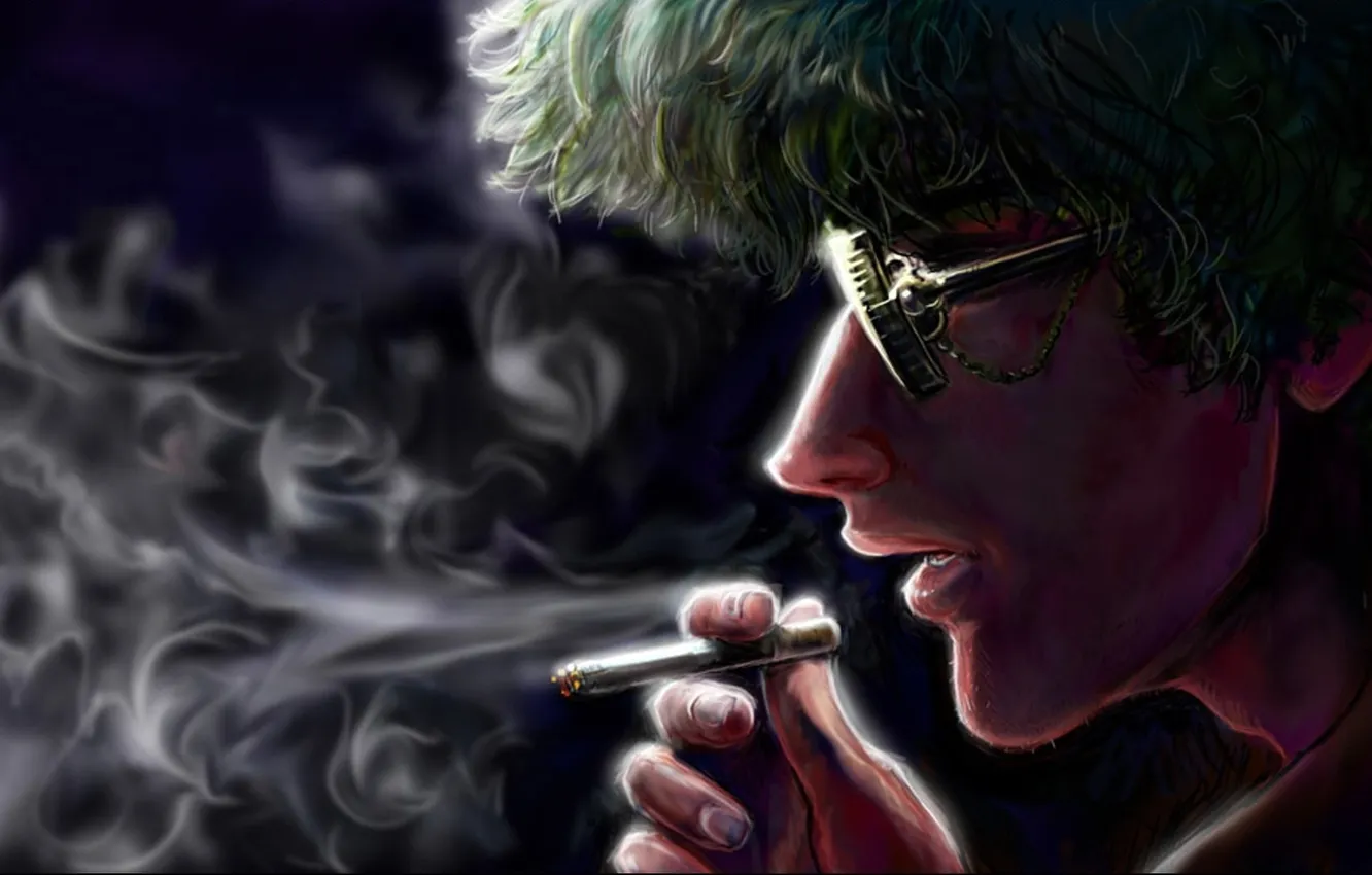 Фото обои дым, арт, очки, сигарета, художник, личность