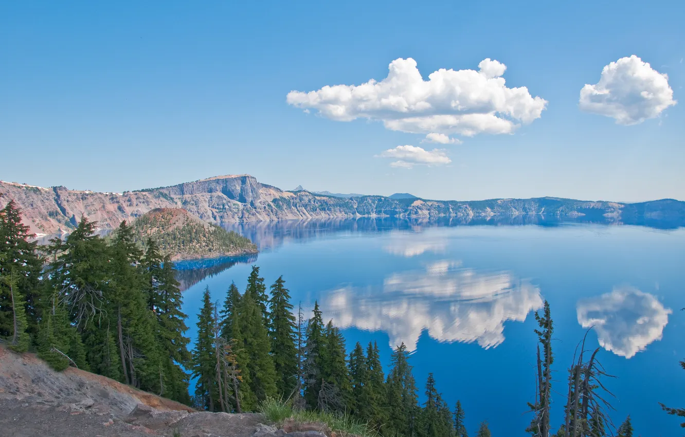 Фото обои лес, небо, облака, деревья, горы, природа, озеро, Oregon