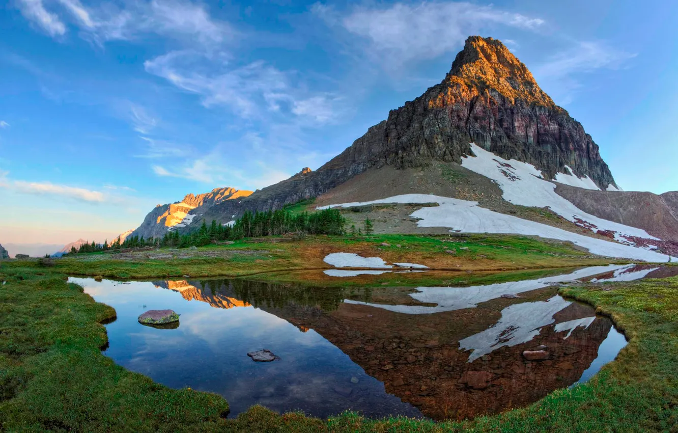 Фото обои горы, озеро, отражение, Природа