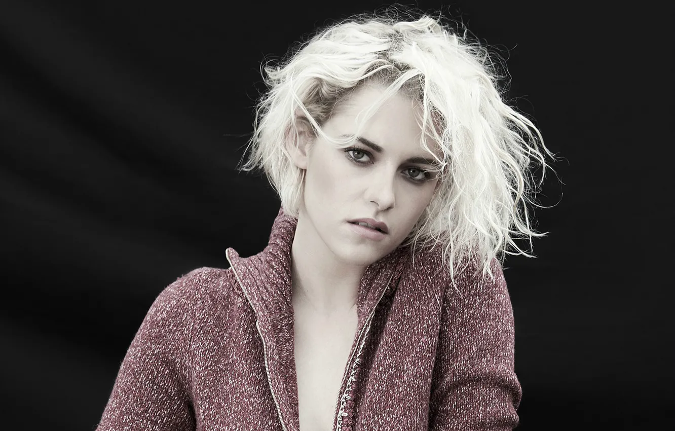 Фото обои взгляд, фон, портрет, макияж, актриса, прическа, блондинка, Kristen Stewart