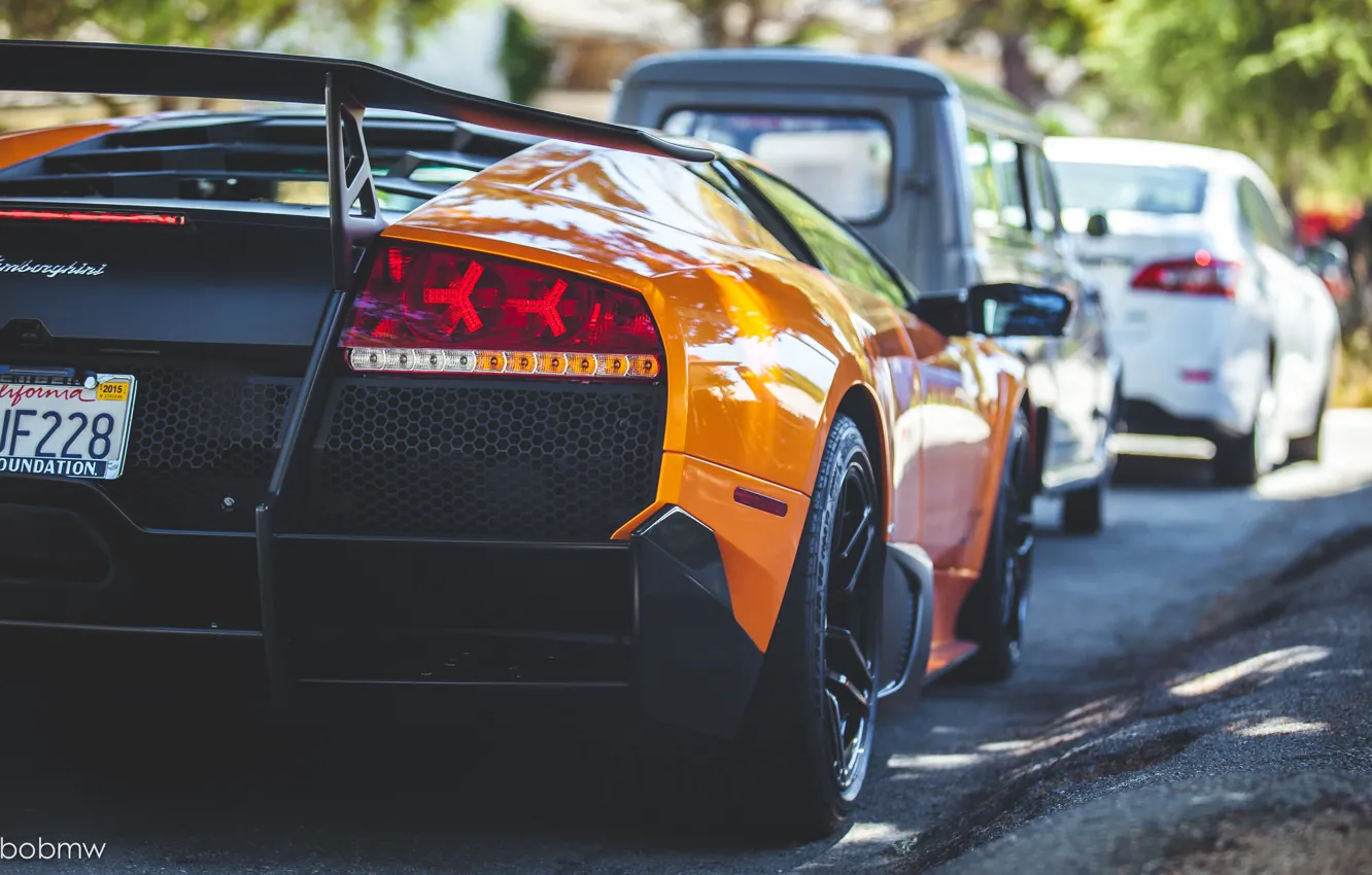 Фото обои Lamborghini, Murcielago, orange, back, LP 670-4