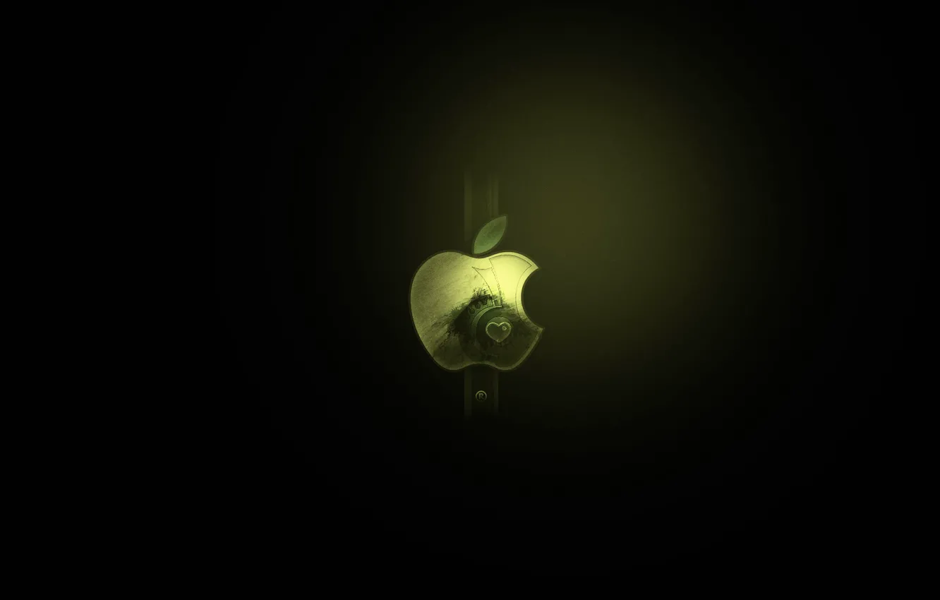 Фото обои зеленый, фон, черный, apple, минимализм, лого, mac