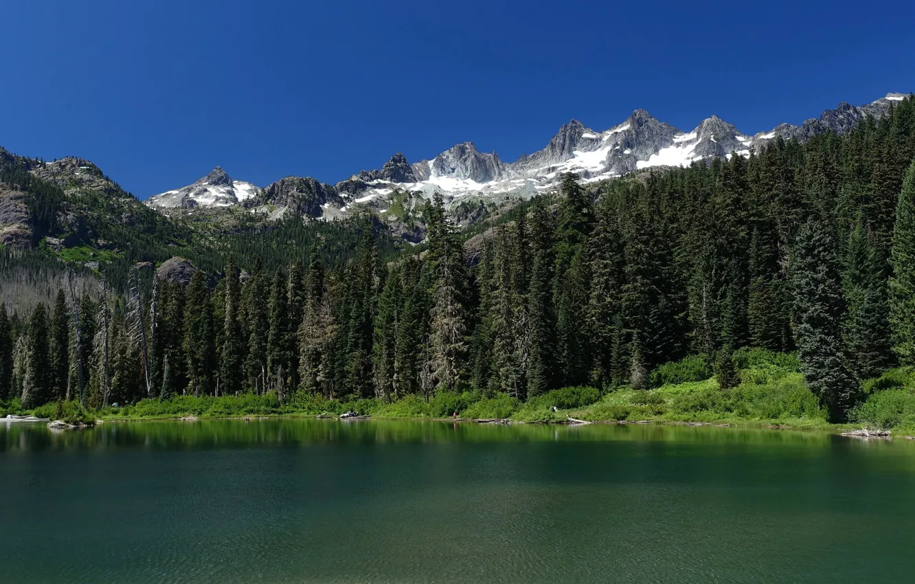 Фото обои лес, деревья, горы, озеро, Каскадные горы, Mount Baker-Snoqualmie National Forest, Washington State, Alpine Lakes Wilderness