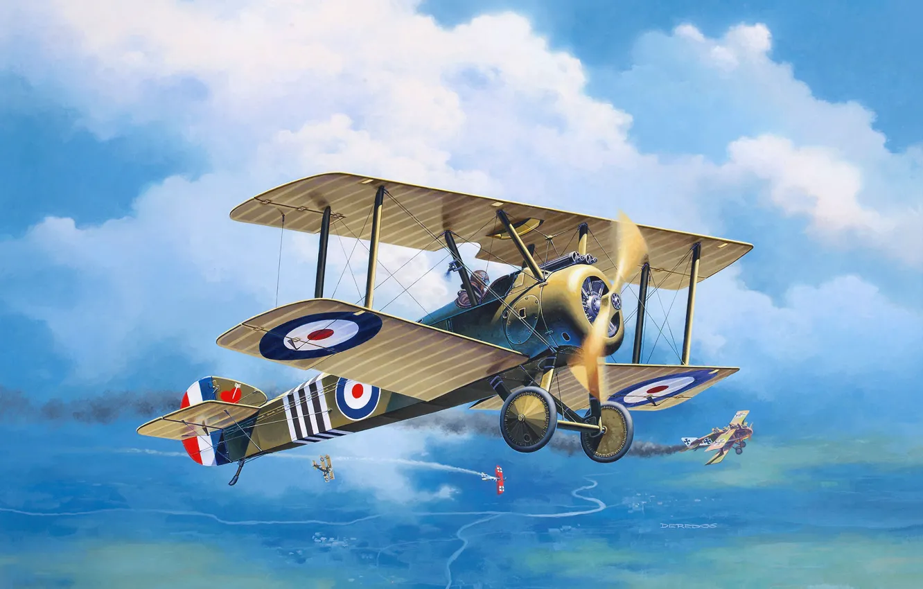 Фото обои Биплан, Великобритания, art, Sopwith, Первая Мировая война, RFC, Roland C.II, F.1 Camal