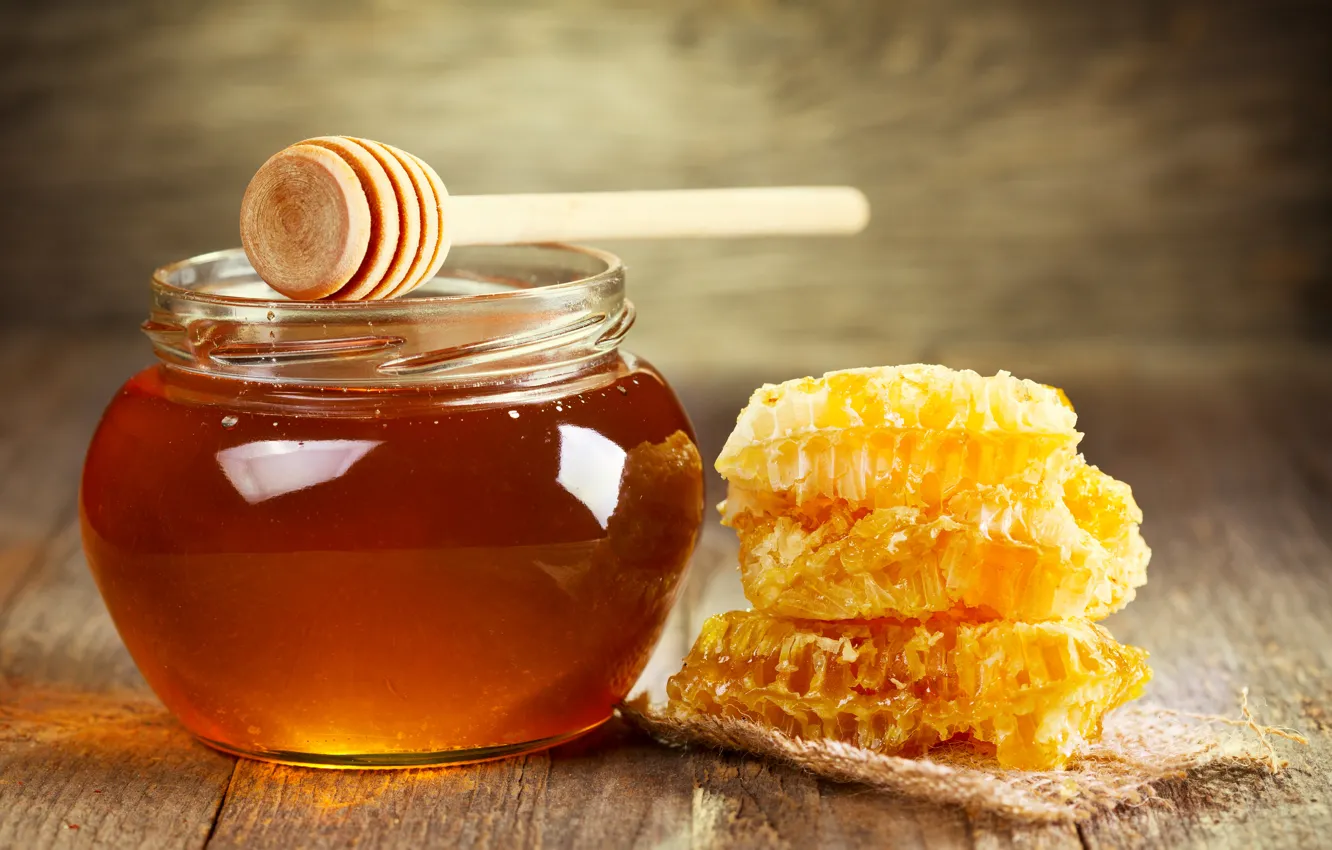 Фото обои соты, мед, ложка, банка, мёд, сладкое, баночка