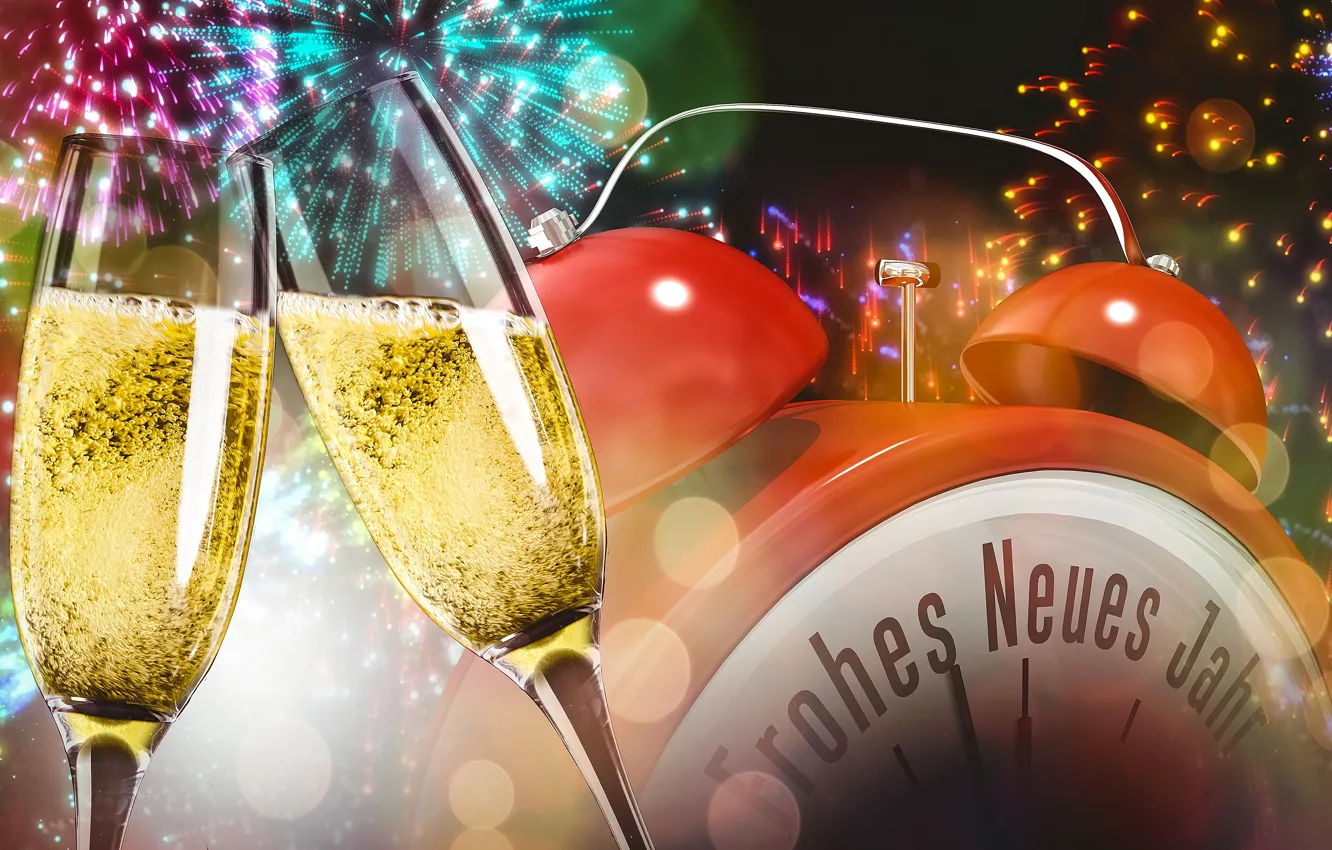 Фото обои салют, Рождество, Новый год, фейерверк, шампанское, Christmas, New Year, champagne