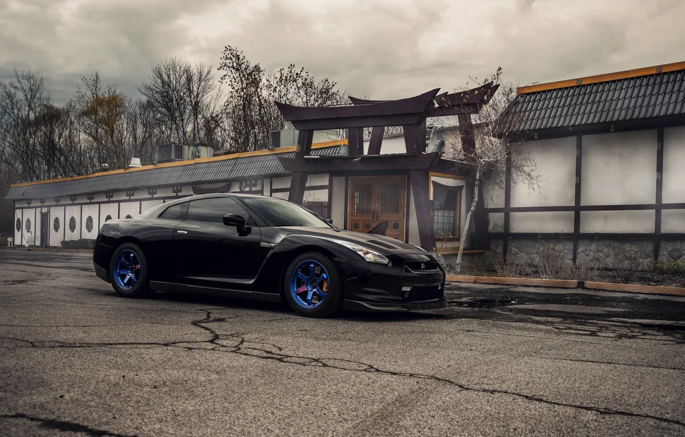 Фото обои Nissan, GT-R, Перед, R35, Blue Wheels