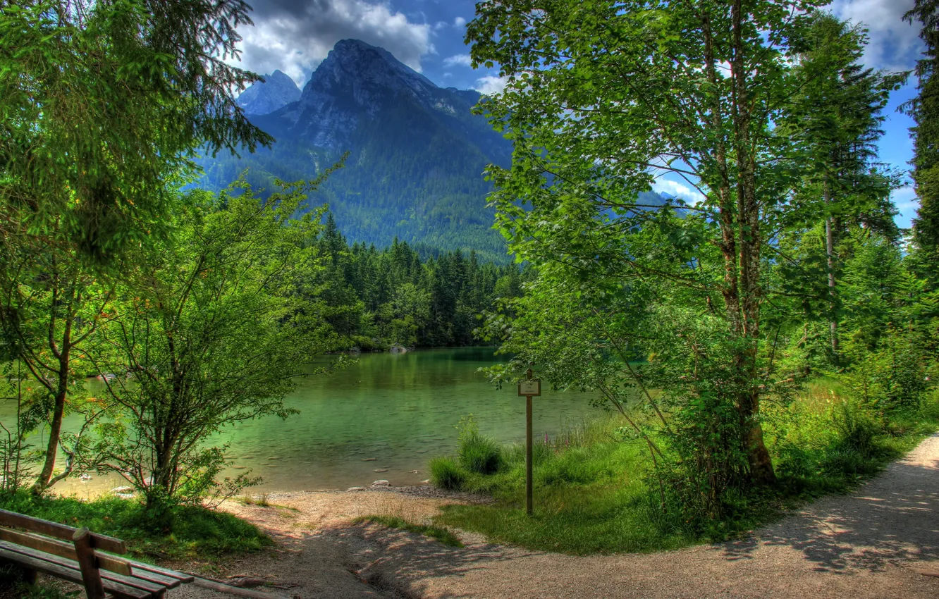 Фото обои деревья, пейзаж, горы, природа, HDR, Германия, Бавария, Ramsau bei Berchtesgaden