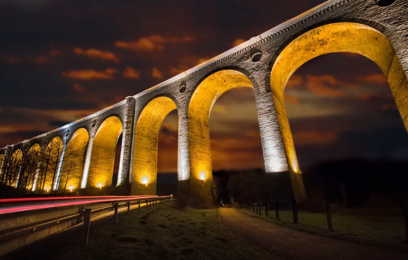 Фото обои дорога, ночь, огни, Viaduct