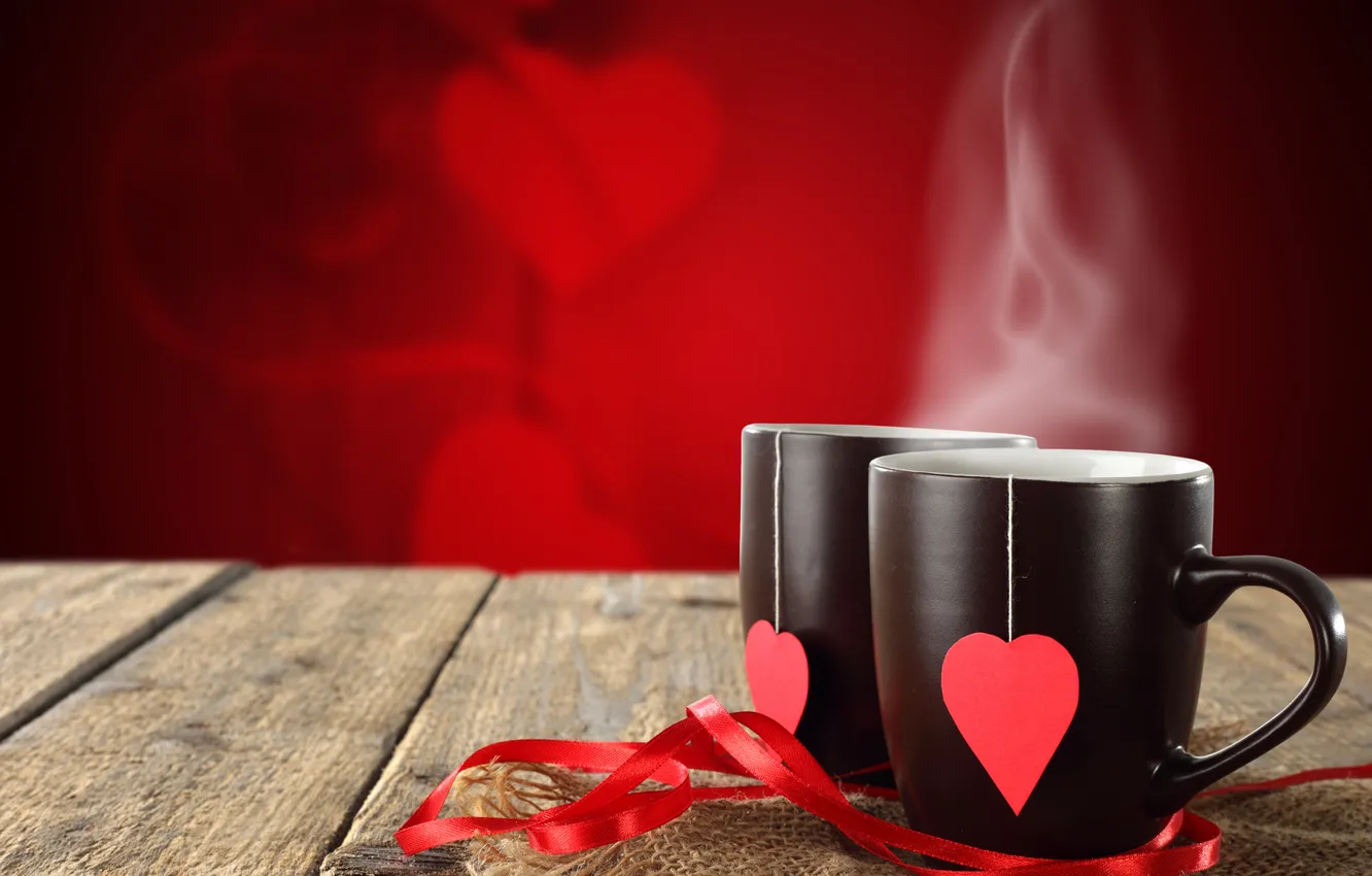 Фото обои love, hot, drink, coffee, valentine, cafe, mugs