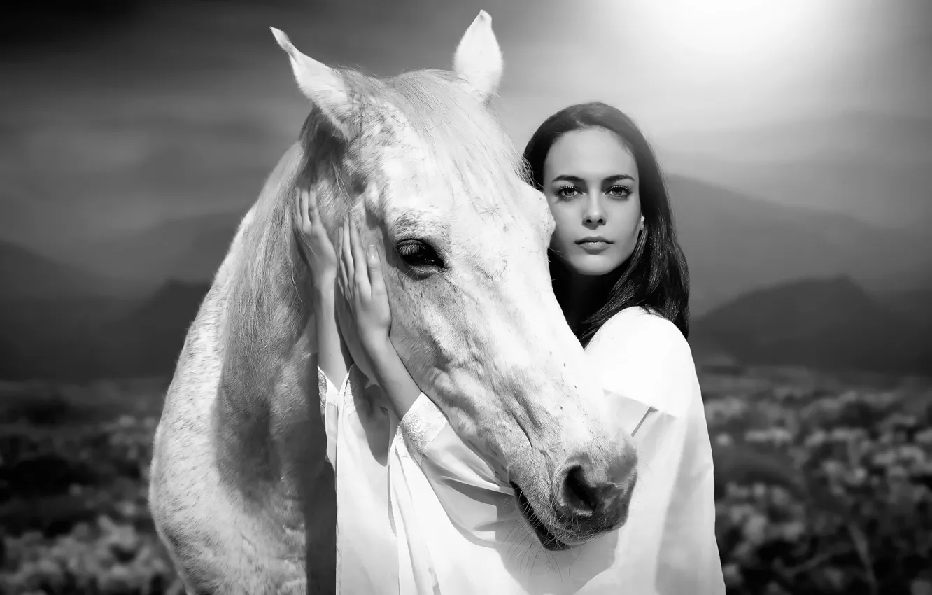 Фото обои девушка, портрет, дружба, horse