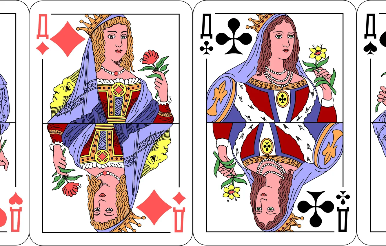 Фото обои Карты, Игральные карты, Карточная масть, Дама, Карточные дамы