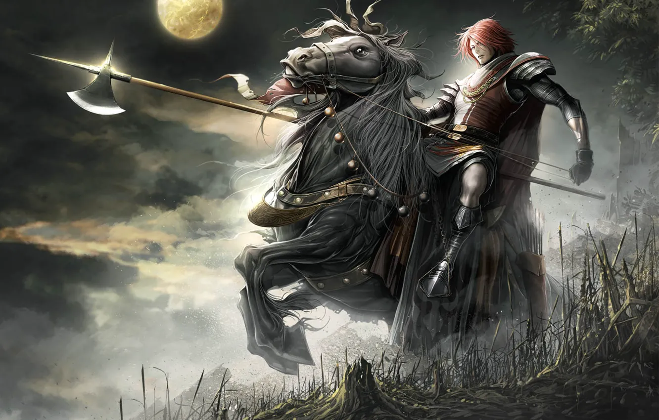 Фото обои луна, лошадь, рыцарь, The Cross Rancor, Lineage