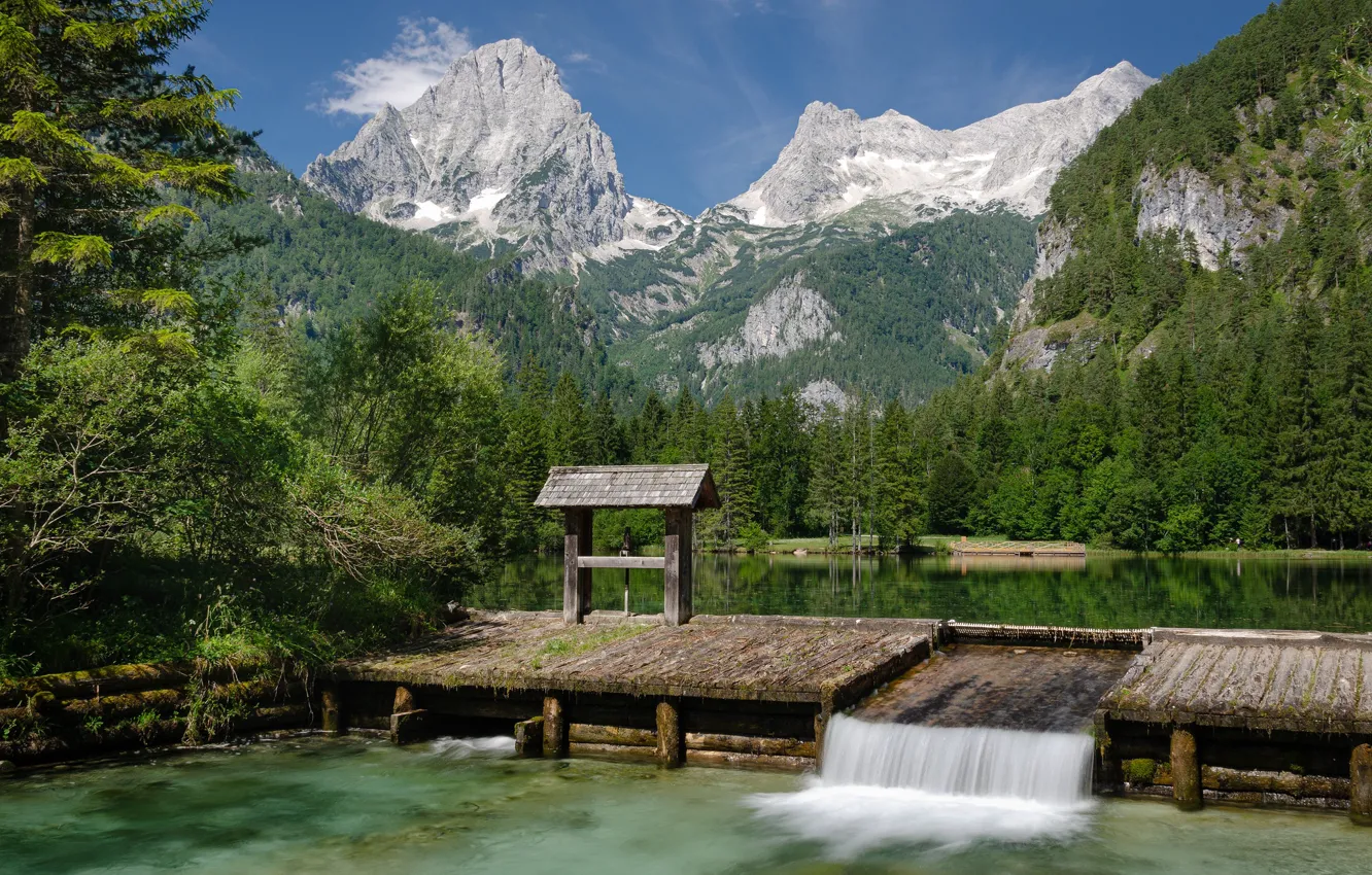 Фото обои лес, горы, озеро, Австрия, Austria, Alps, Upper Austria, Верхняя Австрия