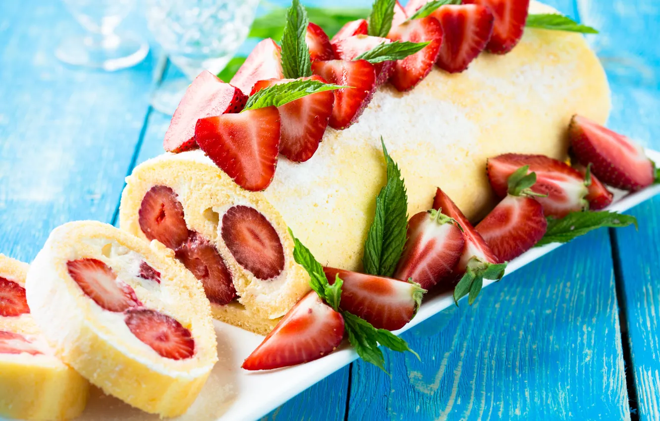 Фото обои ягоды, клубника, десерт, выпечка, вкусно, strawberry, sweets, бисквит