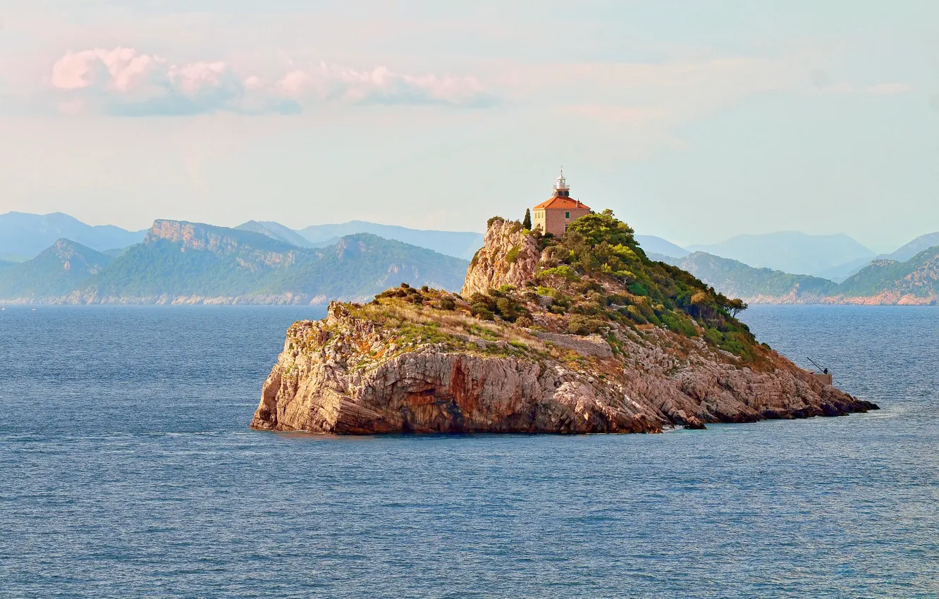 Фото обои sea, seascape, island, lighthouse, Croatia, Dubrovnik, Adriatic Sea, Korčula