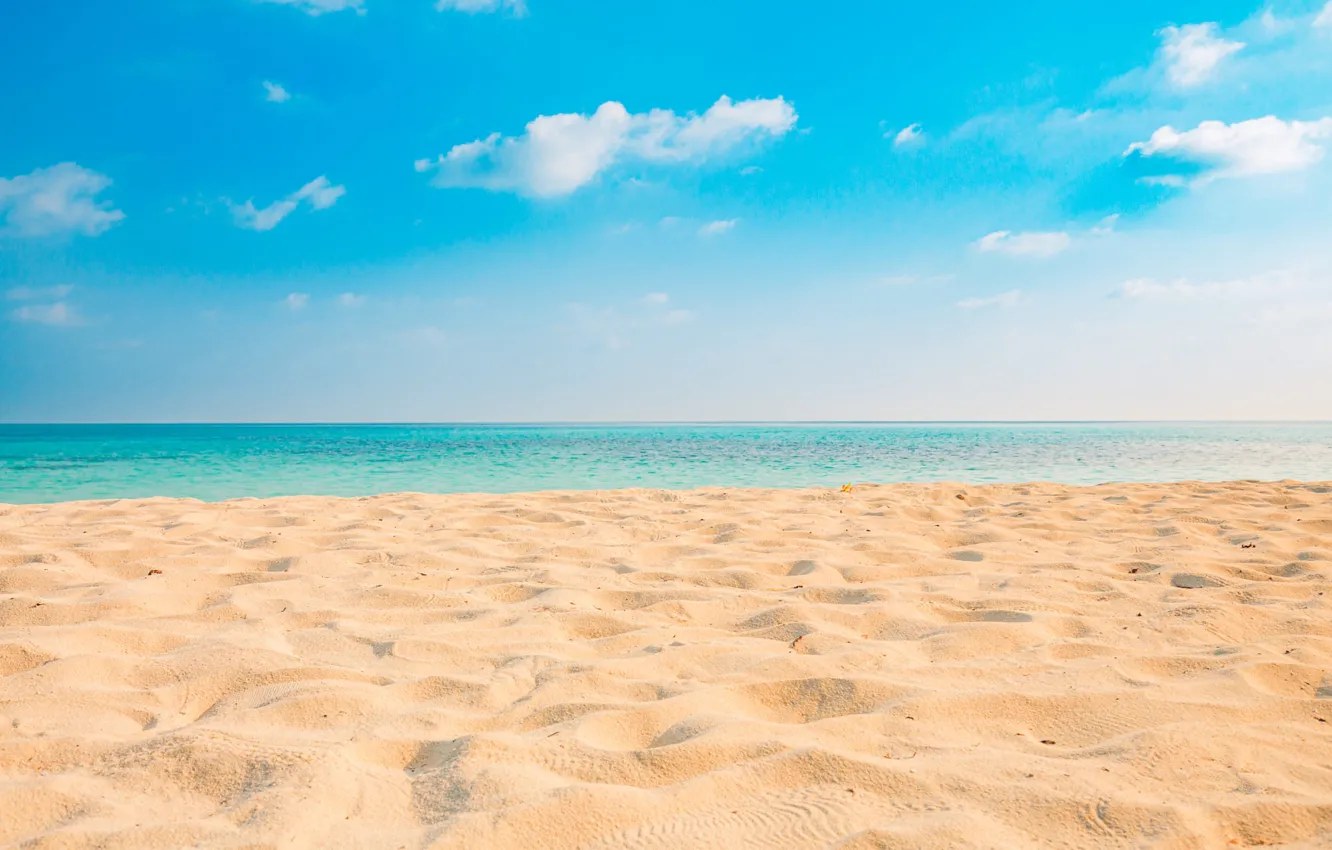 Фото обои песок, море, пляж, лето, небо, синева, океан, отдых
