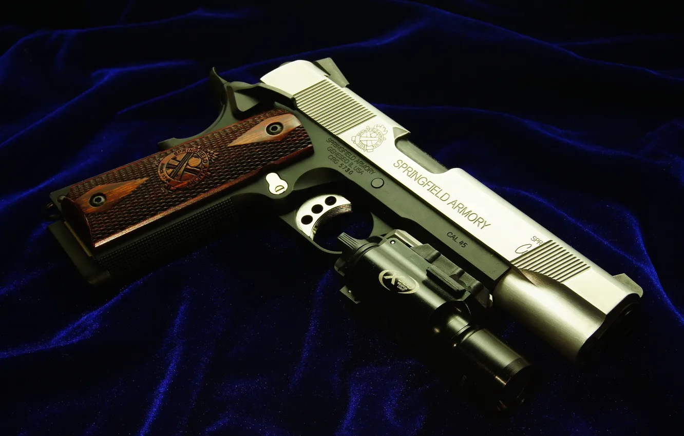 Фото обои пистолет, оружие, ткань, cal.45, Springfield Armory