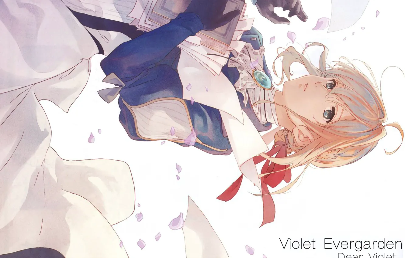 Фото обои книга, брошь, железная рука, красная ленточка, Violet Evergarden, by Akiko Takase