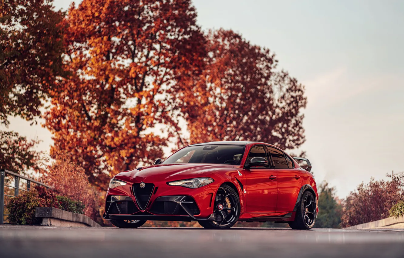 Фото обои деревья, листва, Alfa Romeo, Giulia, GTAm, 2020, Gran Turismo Alleggerita modificata