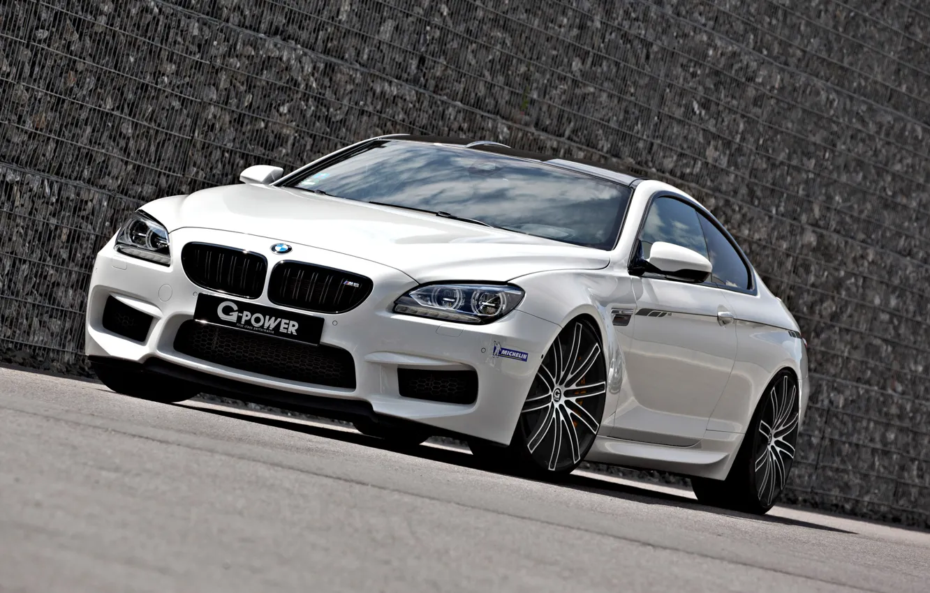 Фото обои BMW, white, tuning, coupe, front, g-power, f13