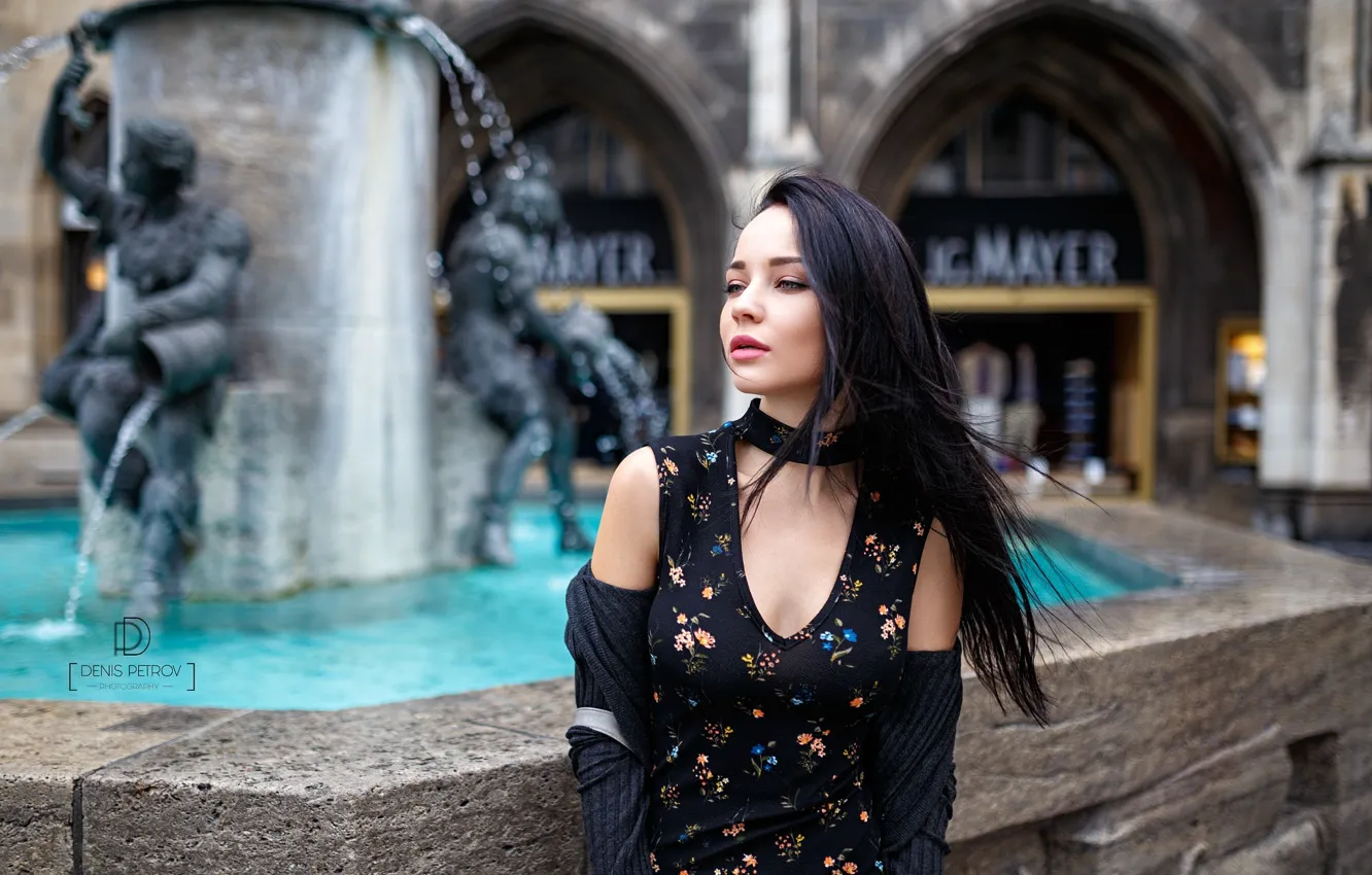 Фото обои Model, Fountain, Denis Petrov, Angelina Petrova, Summer Dress