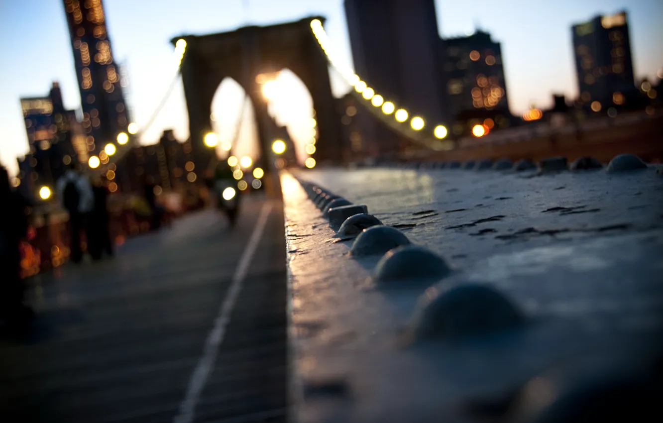 Фото обои город, USA, Bridge, Brooklyn, New York, Manhattan, нью йорк, боке