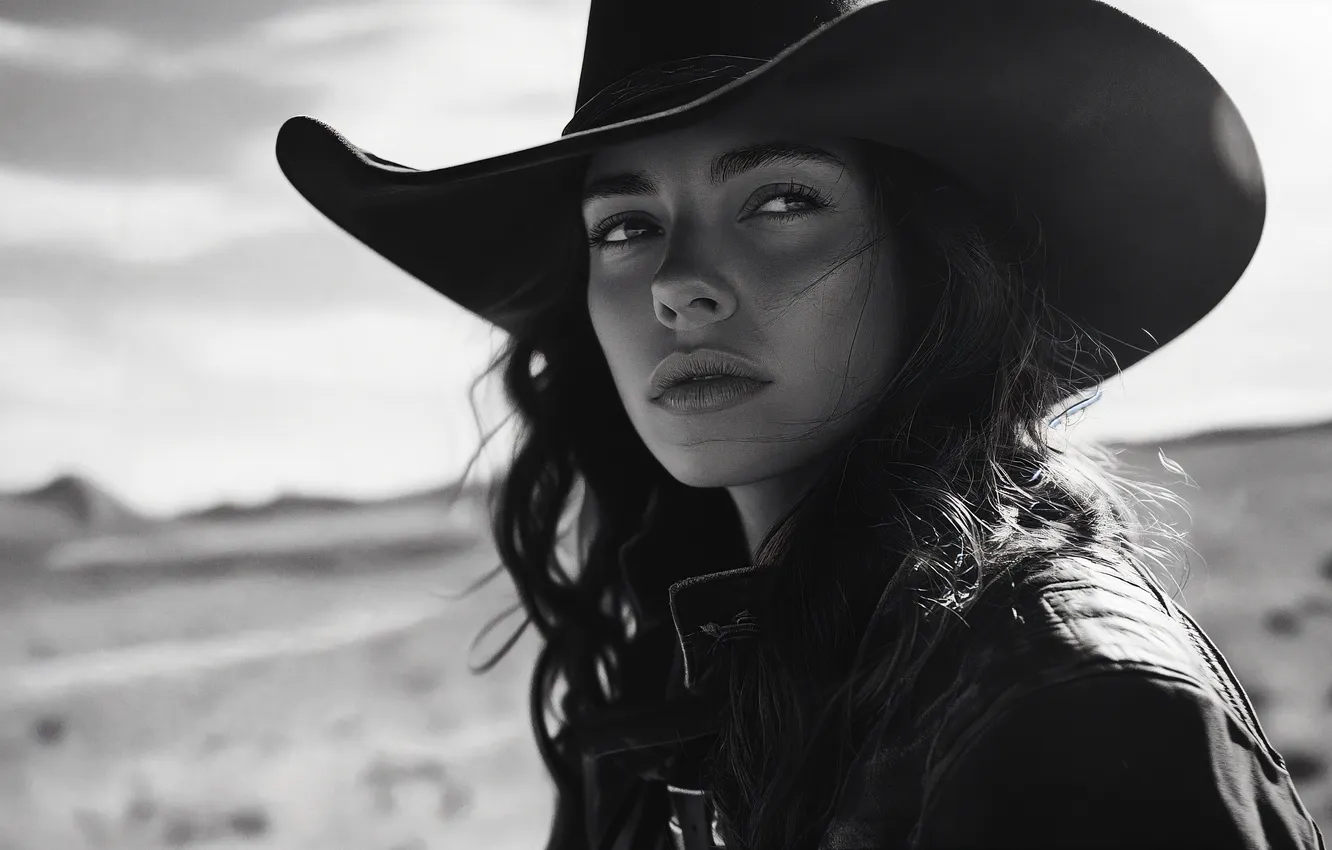 Фото обои girl, hat, eyes, cowgirl, ai art