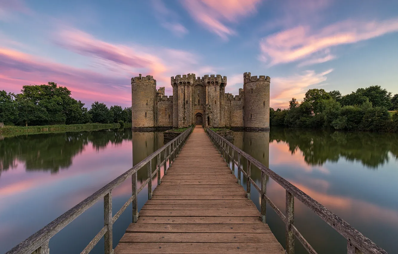 Фото обои мост, замок, Англия, East Sussex, Bodiam Castle