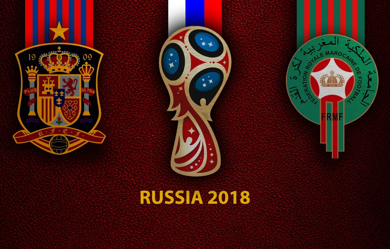 Фото обои wallpaper, sport, logo, football, FIFA World Cup, Russia 2018, Spain vs Morocco