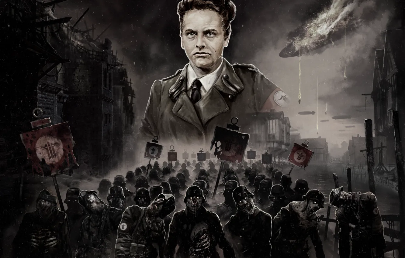 Фото обои Ночь, Игра, Солдаты, Зомби, Шутер, MachineGames, Wolfenstein: The Old Blood, Нацисты