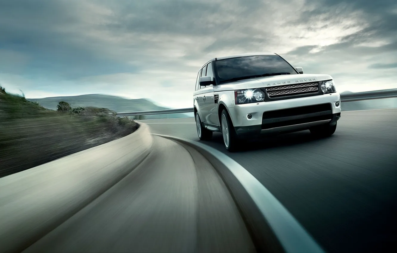 Фото обои дорога, небо, Спорт, джип, Land Rover, Range Rover, передок, Sport