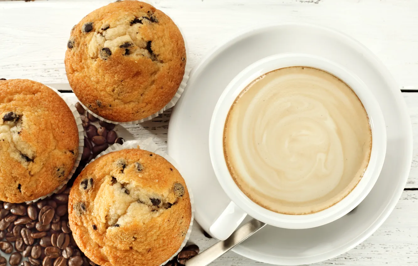 Фото обои кофе, cup, cupcake, кексы, beans, coffee, breakfast