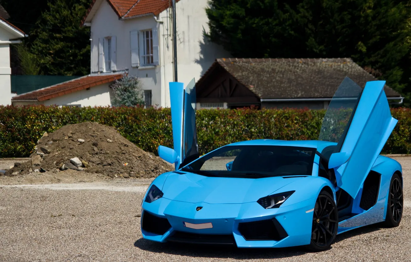 Фото обои Lamborghini, supercar, paris, blue, france, LP700-4, Aventador, Exotic