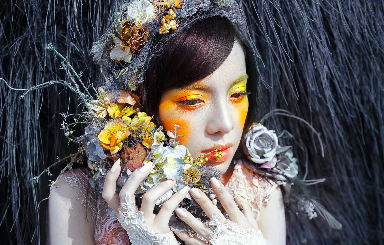Фото обои девушка, цветы, colors, макияж, fantasy, fashion, Lou Ann
