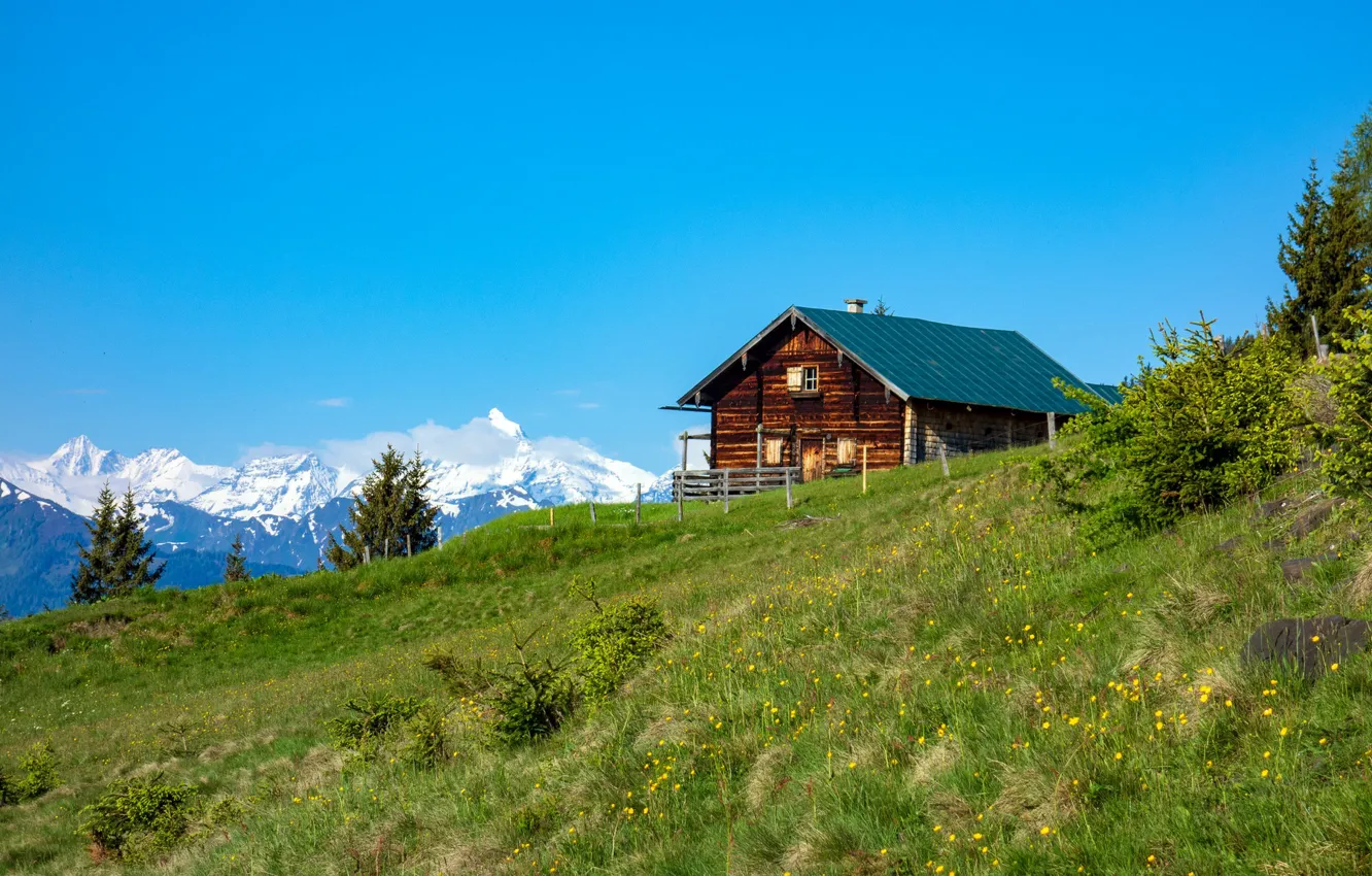 Фото обои горы, Альпы, домик