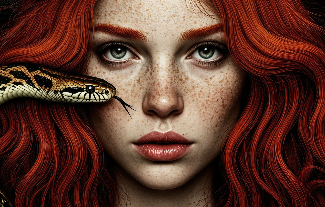 Фото обои girl, red, hair, freckles