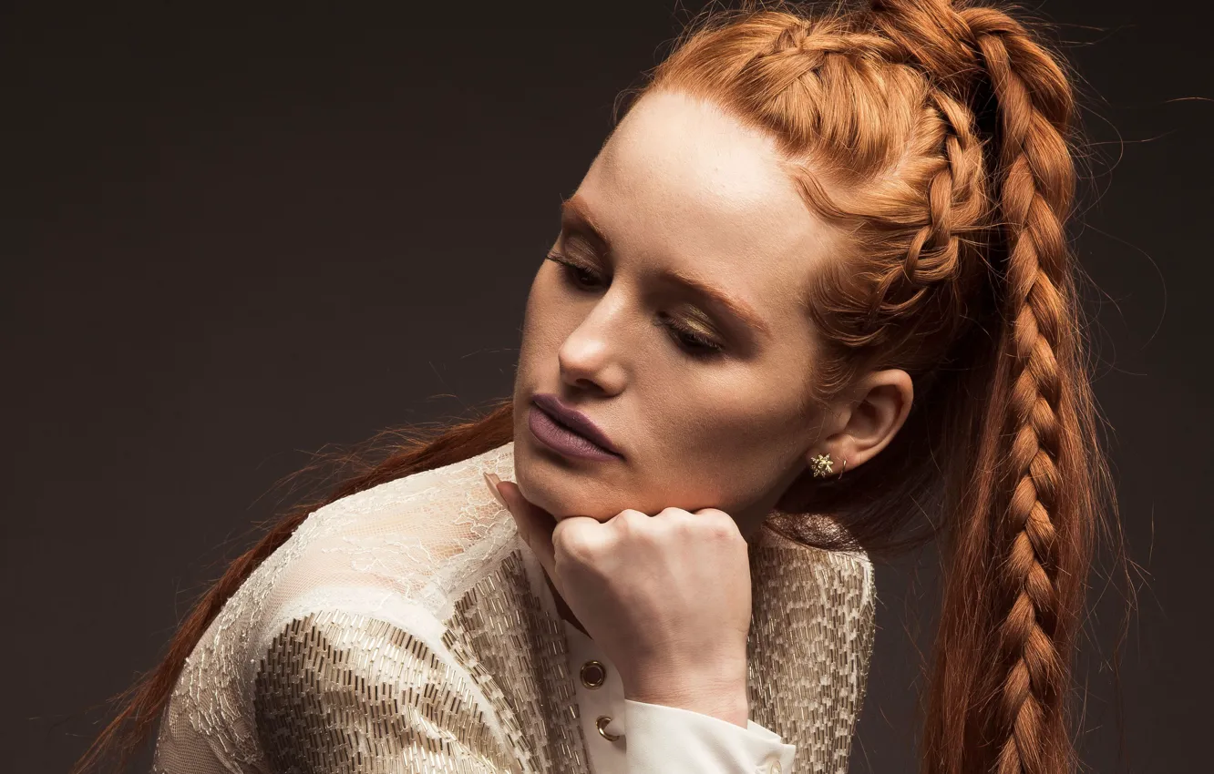 Фото обои актриса, хвост, косички, рыжая, косы, Madelaine Petsch