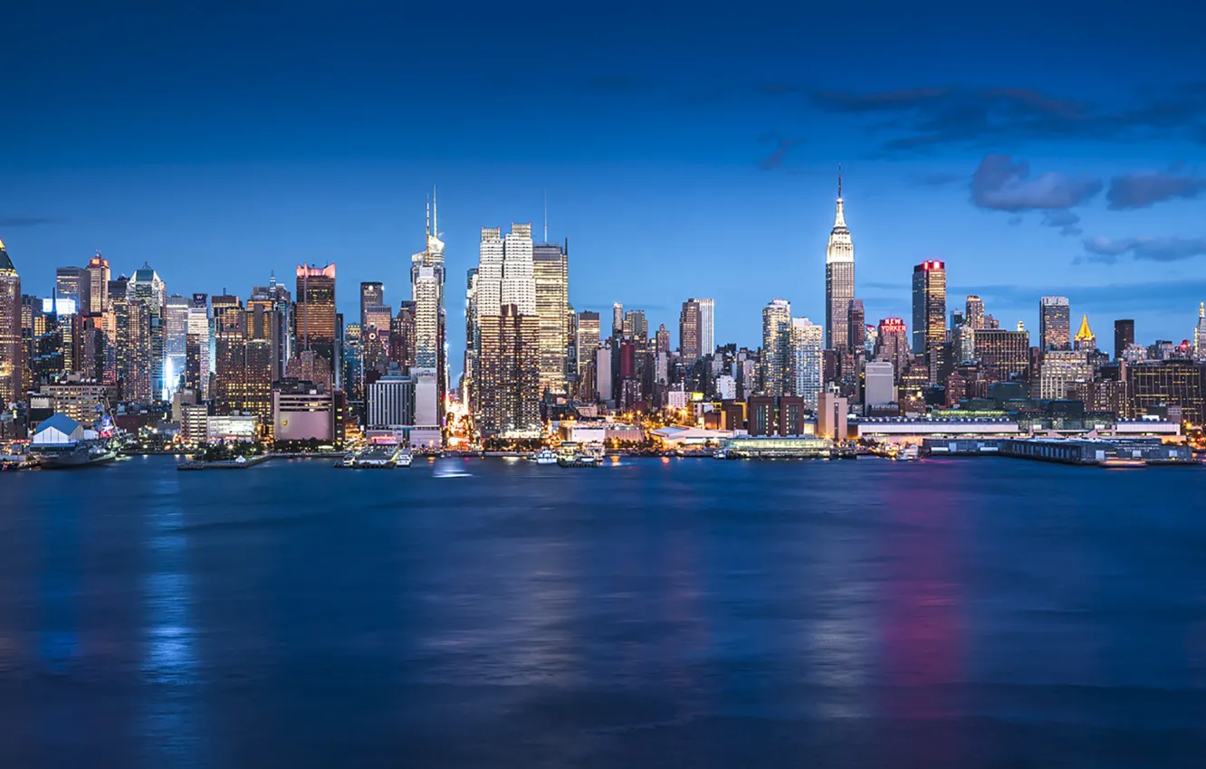 Фото обои United States, New York, Manhattan, skyscrapers, blue hour, cityscape