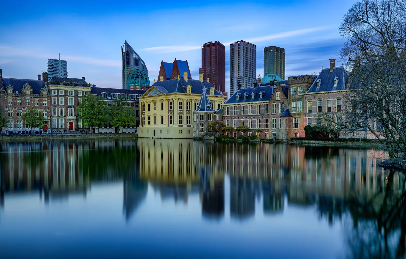 Фото обои Дома, Отражение, Пруд, Нидерланды, The Hague